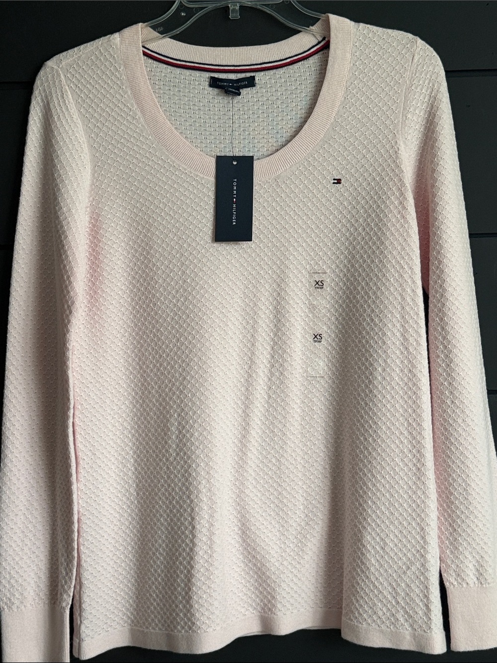 Tommy Hilfiger Women's Pale Pink Scoop Neck Textured Sweater XS